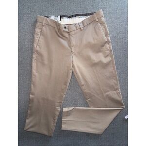 New‎ Hiltl Tilo Slim Straight Trousers 34/32 Tan Khaki Flat Front Chino Pants